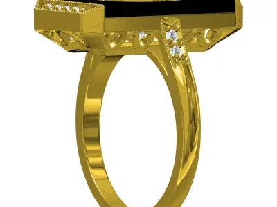 Unique Black Onyx Stone Art Deco Ring 2 3D print model