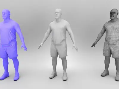 Athletic bald man in A-pose 381 Low-poly 3D model