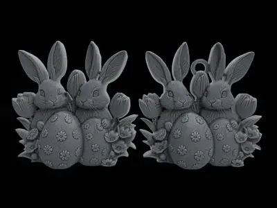 two rabbit with easter egg decor  3D print model