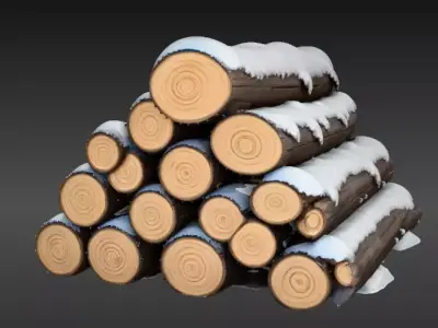 Snowy Wooden Log Pile 3D Model Winter Game Ready Snow Scene  Low-poly 3D model