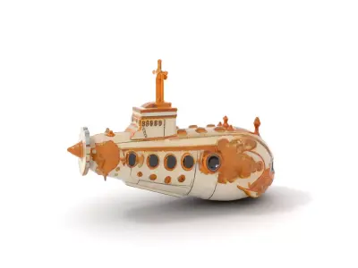 Ornate Gold Submarine model pack Low-poly 3D model