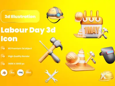 Labour Day 3d Illustration Icon Pack 3D model