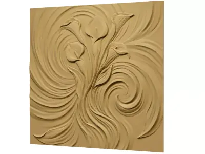  Modern Calla Lily Relief Panel Wall Decor Set STL Mural CNC 326 3D model