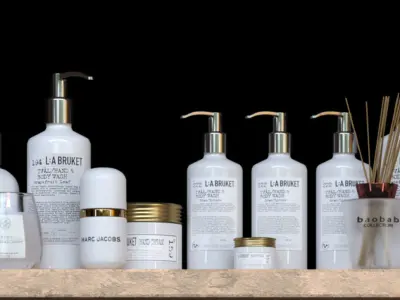 Set of cosmetics on the shelf for beauty salons 3D model