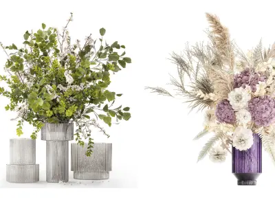 Collection of flower bouquets and vase set of 50 pieces 3D model