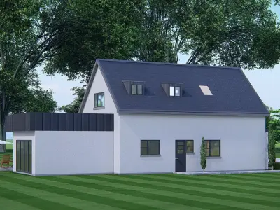 American House 3D Model  Modern Suburban Residential Home 3D model