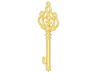 Decorative key pendant with one gemstone 3D print model