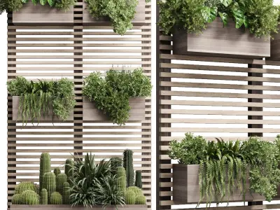 wooden stand garden wall decor with shelves for houseplnts 194 3D model