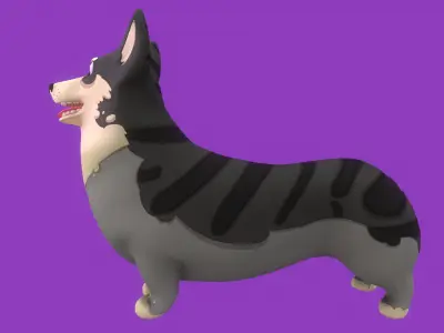 Animated Stylized Striped Grey Welsh Corgy  Low-poly 3D model