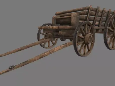 Wooden Cart Low-poly 3D model