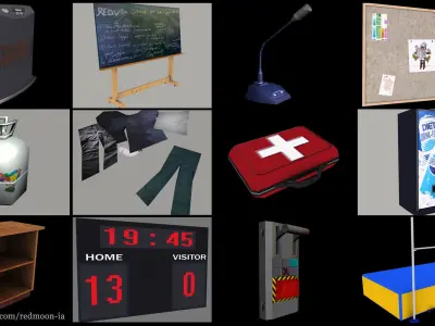 weapons - Boats - fourniture - props Low poly Pack Free low-poly 3D model