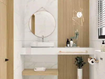 bathroom modern with walls and wooden accents 3D model