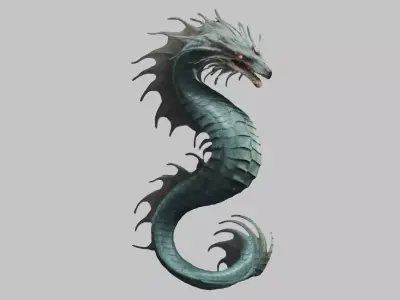 Mythical Staure DRagon Snake Figure Statue Creature Low-poly 3D model