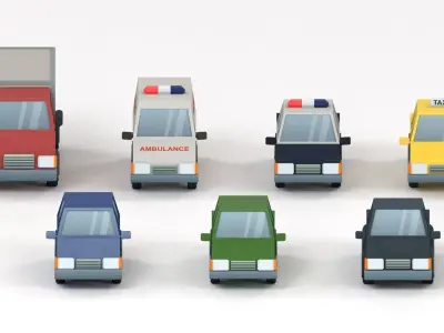 Cartoon Low Poly Car Pack Low-poly 3D model