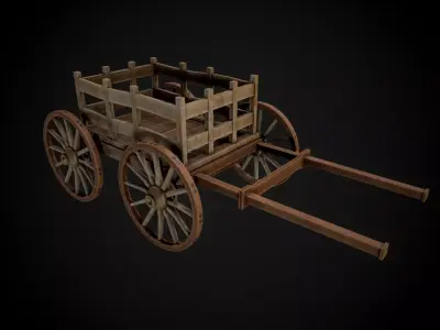 Medieval Wooden Horse Cart Variation 6 - Low Poly And Game Ready Low-poly 3D model