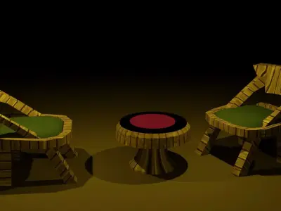 WOODEN CHAIRS WITH TINY TABLE Free low-poly 3D model