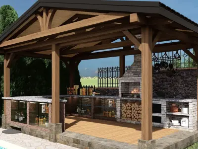 3D model of a gazebo with a bar 3D model