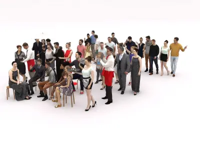 40x Crowds Scanned Casual Elegant 2 Summer Cafe Sitting People Low-poly 3D model