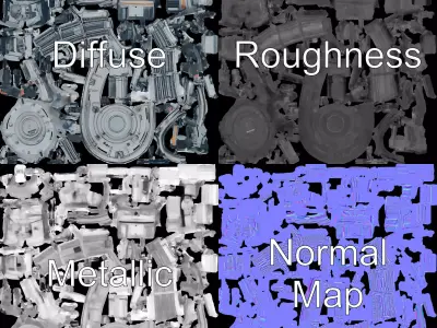 Futuristic Engine Component model pack Low-poly 3D model