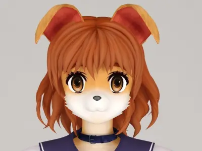 T pose rigged model of Inuko anime creature 3D model