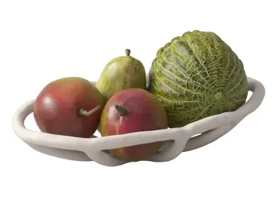 Nested bowl with pears mango and melon 3D model