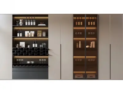 Modern light luxury style glass wine cabinet    3D model