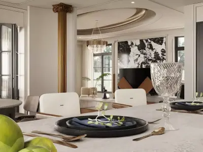 Livingroom and Kitchen 3D model