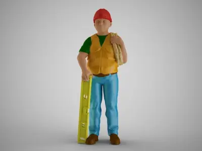 Constructor construction worker holding ruler 3D print model