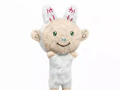 Plush Tan And White Toy Goat 3D model