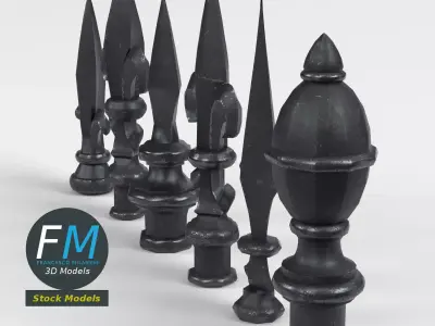 Cast iron fence finials set 1 Low-poly 3D model
