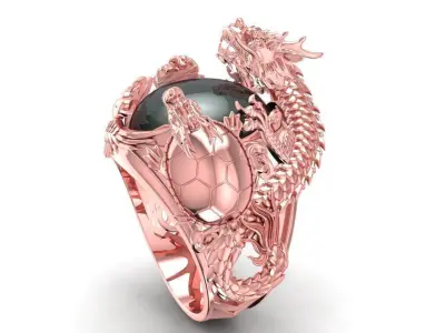 Luxury Feng Shui Men Ring with Dragon Qilin Turtle Phoenix  1921 3D print model