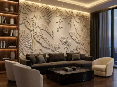 Modern Floral Relief Panel Wall Decor Set STL Mural CNC 319 3D model