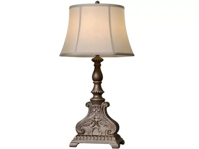 Classic Nightstand rustic Table Lamp with Carved Wooden Base 3D model