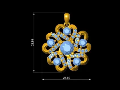 Luxury Floral Gemstone Diamond Pendant for Women 263 3D print model