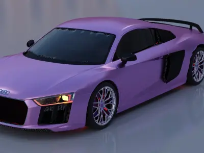 Pink metalic Audi R8 2018 Sport Car Low-poly 3D model
