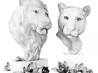 Lions two statues of lion and cheetah 3D model