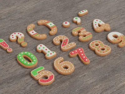 Gingerbread Christmas Cookie Alphabet Set 2 3D model