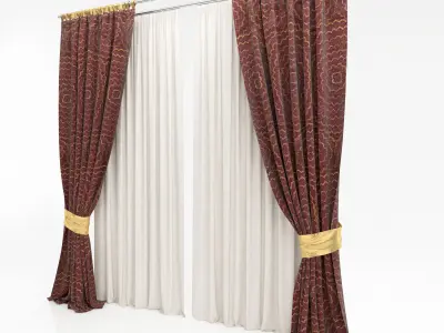 Curtains curtain with gold ribbons 3D model