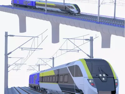 American train on bridge 3D model