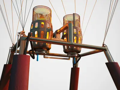 Parachute hot air balloon and wooden box 3D model