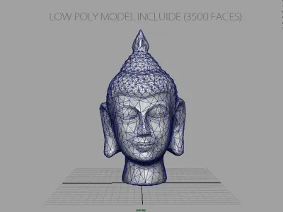 SILVER BUDDHA HEAD  Low-poly 3D model