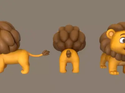 Rigged Cute Playful Brown Lion Low-poly 3D model