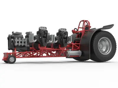 Pulling tractor 5 engines V8 Version 2 Scale 1 to 25 3D print model