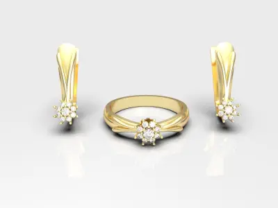 Flower Ring and earrings 3D print model