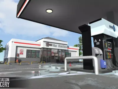 Fuel station - grocery Low-poly 3D model