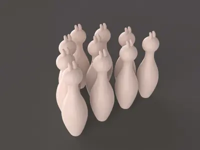 Cartoon Rabbit Bowling And Ball Bowling Low-poly 3D model