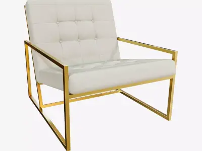 Modern Luxury Chair - Gold Metal and White Leather 3D model