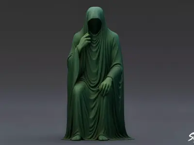 Ghost Statue Seated Thoughtful Low-poly 3D model