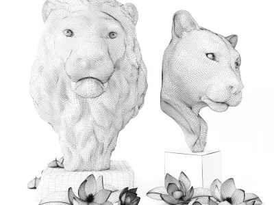 Lions two statues of lion and cheetah 3D model