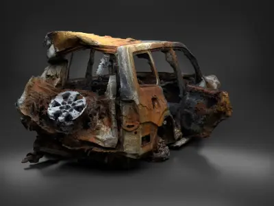 Destroyed and burnt civil car Photoscan 3D model